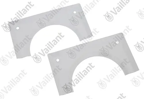 Vaillant Rosetten aus transparentem Kunststoff, halbkreisförmig mit Löchern zur Befestigung, in zwei verschiedenen Größen für Rohrleitungen.